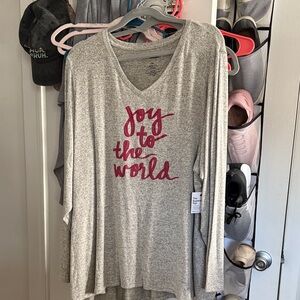 Sonoma Gray Long Sleeve Top with Joyful Print